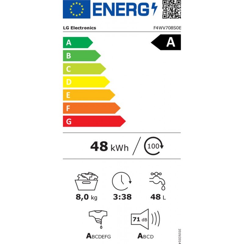 LG F4WV708S0E - A-10% - 8 kg Wasmachine met TurboWash™ 39 - Slimme AI DD™ motor - Hygiënisch wassen met stoom - ThinQ™
