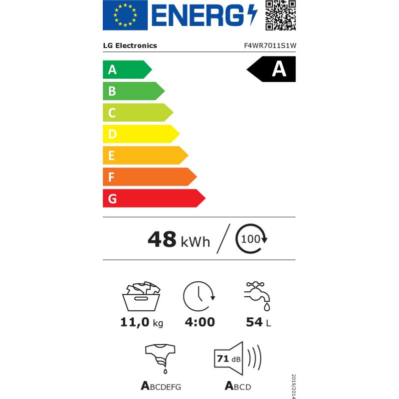 LG F4WR7011S1W - 11 kg Wasmachine met TurboWash™ 39 - A-/- 10% - Slimme AI DD™ motor - Hygiënisch wassen met stoom - ThinQ™