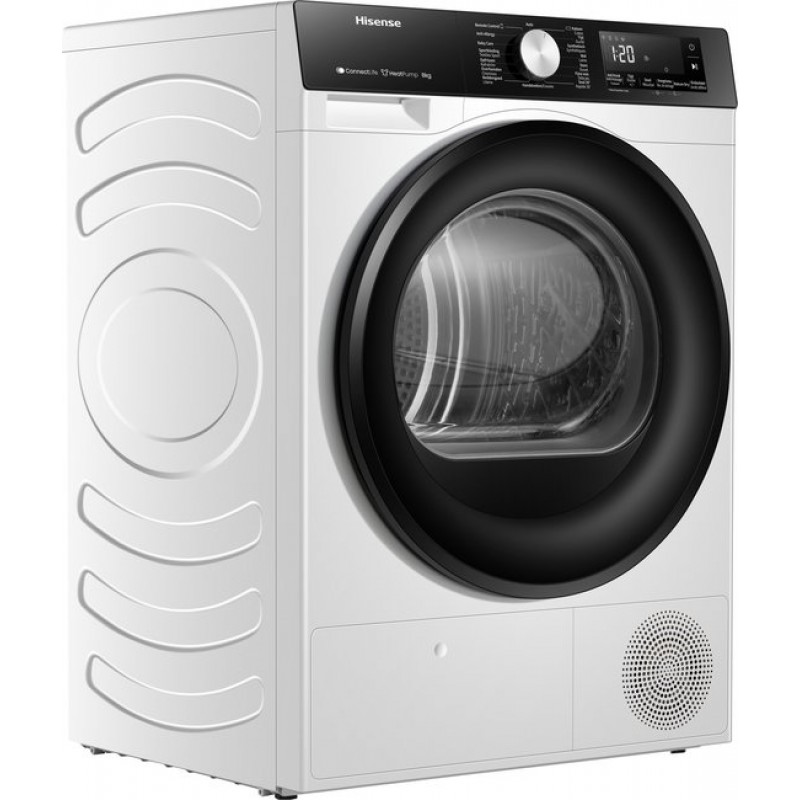 Hisense 3S Serie DH3S802BW2 - Wasdroger met A++ Energielabel - Warmtepompdroger - 8kg - ConnectLife - Trommelverlichting - AutoDry - Allergy Care