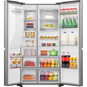 Hisense RS818N4IID- Amerikaanse koelkast - Energielabel D - Vaste Wateraansluiting - Water- ijsdispenser - Metal Cooling - No Frost - RVS - Multi-Air Flow - Fast Freeze - 35dB A - Inverter Compressor - 632 Liter