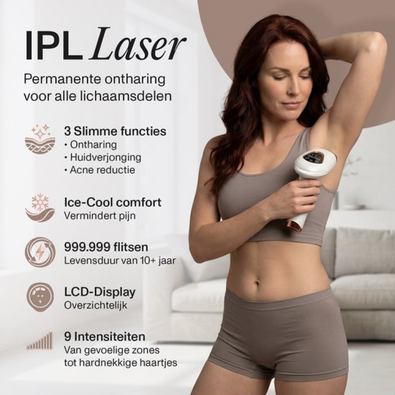 Nawy® IPL Laser Ontharingsapparaat - Laser Ontharing - Pijnloos Ontharen met Ice Cooling - Permanente Ontharing voor alle Lichaamsdelen - voor Mannen en Vrouwen - 999.999 Flitsen - Inclusief Beschermbril en Scheermes - Epileerapparaat Dames