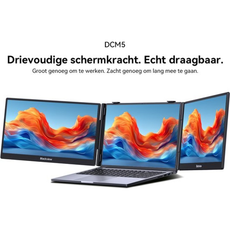 Blackview DCM5 - Draagbare Externe Monitor - 14" FHD Dubbel Scherm USB-C 100W PD - Ultradun Opvouwbaar Plug & Play Laptop scherm 13–17,3" - Grijs