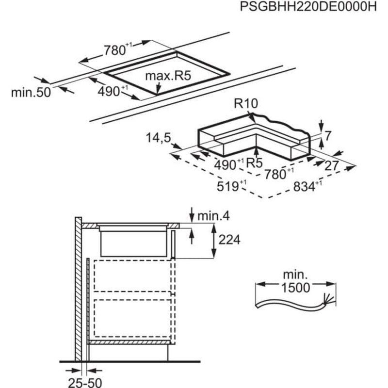 AEG CCE84751CB Zwart Ingebouwd 83 cm Inductiekookplaat zones 4 zone(s) Inbouw afzuigkap
