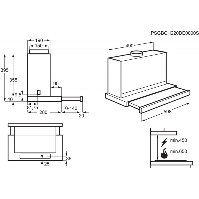 AEG DPE5660M EcoLine 5000 Extractor - Afzuigkap - Vlakscherm - Semi-inbouw (uittrekbaar) Grijs