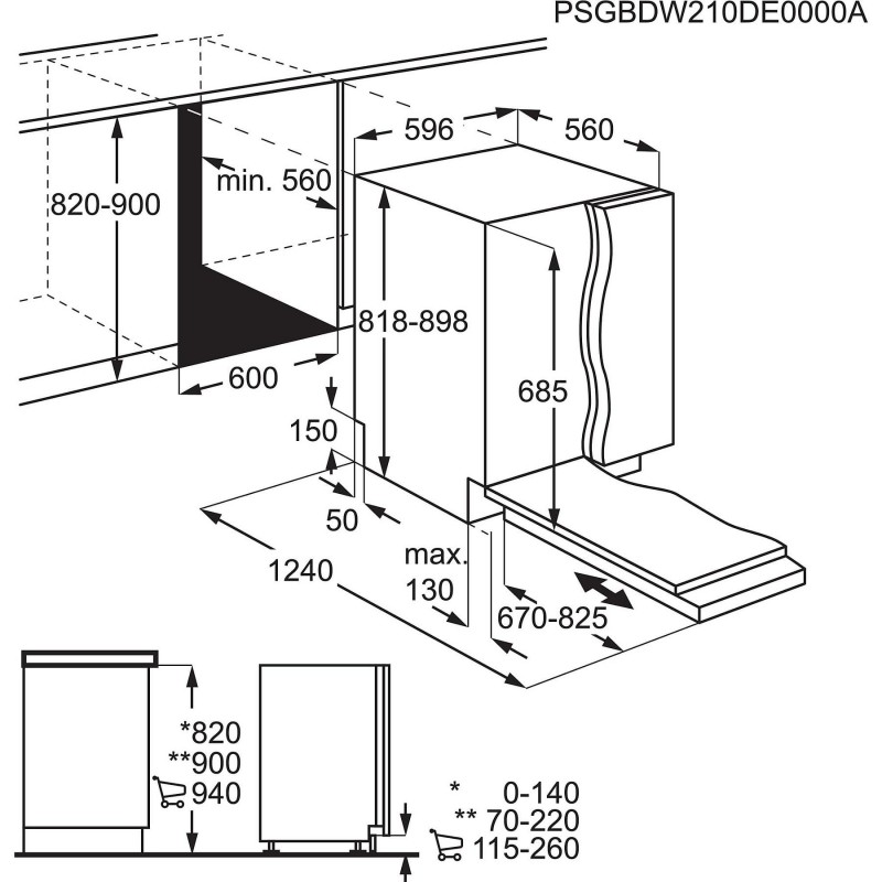 AEG FSE75747P vaatwasser (volledig geïntegreerd, 596 mm breed, 44 dB (A), B)
