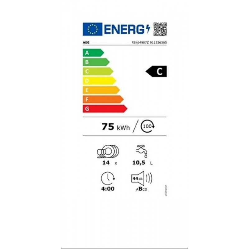 AEG FSK64907ZRV - Inbouw Vaatwasser - 81.8 cm hoog - 14 Couverts - SatelliteClean® & AirDry - 44 dB - Energieklasse C