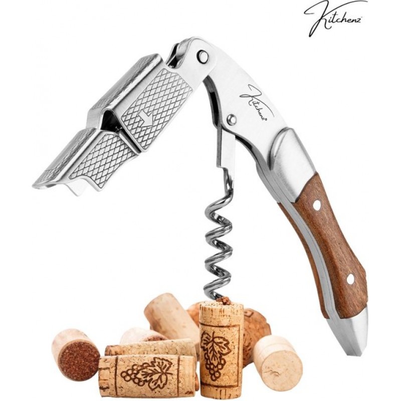 Kitchenz® Kelnersmes met Dubbele Hefboom – Wijnopener & Kurkentrekker – Professionele Flesopener voor Wijnflessen – Compact & Stevig Design