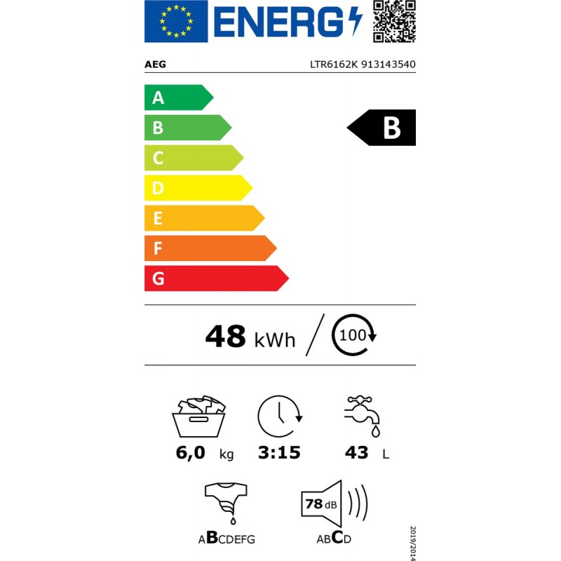 AEG LTR6162K - Wasmachine - Energielabel B - 6 kg - 1200 toeren- Wit
