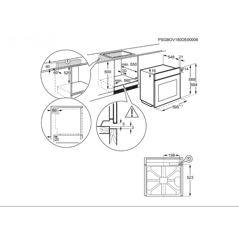 AEG OO10HSM (OU5AE20SM+HE604062XB), inbouwfornuis (kookzones met stralingsverwarming, A+, 72 l)  keramische kookplaat