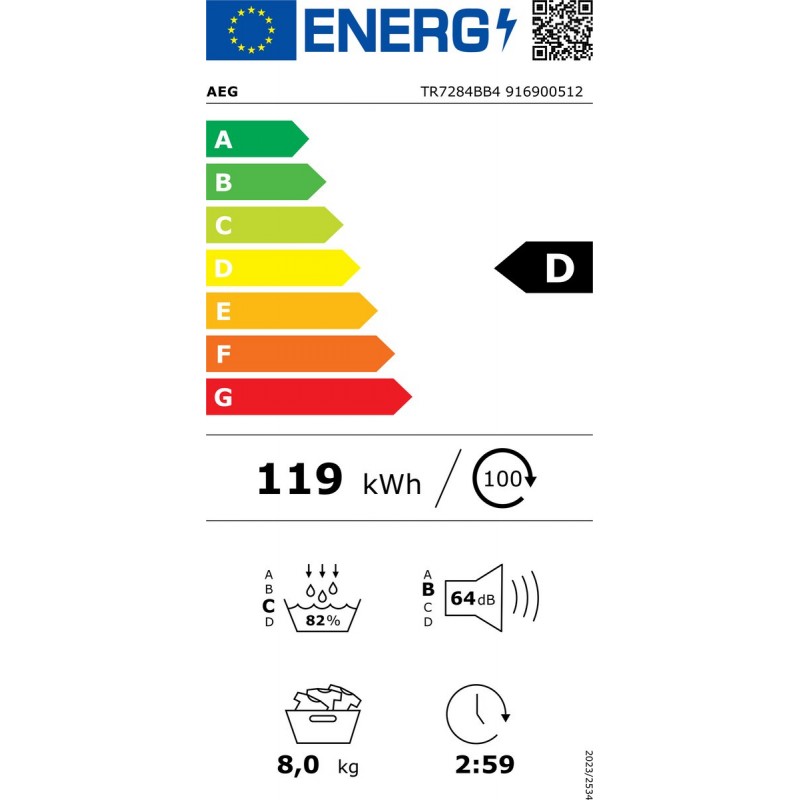 AEG TR7284BB4 - 7000 - SensiDry® - Warmtepomp Droger - 8 kg