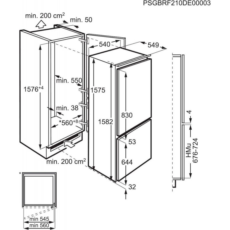 AEG TS5S161ES | inbouw koelvriescombinatie | 158 cm | Lowfrost | Sleepdeur