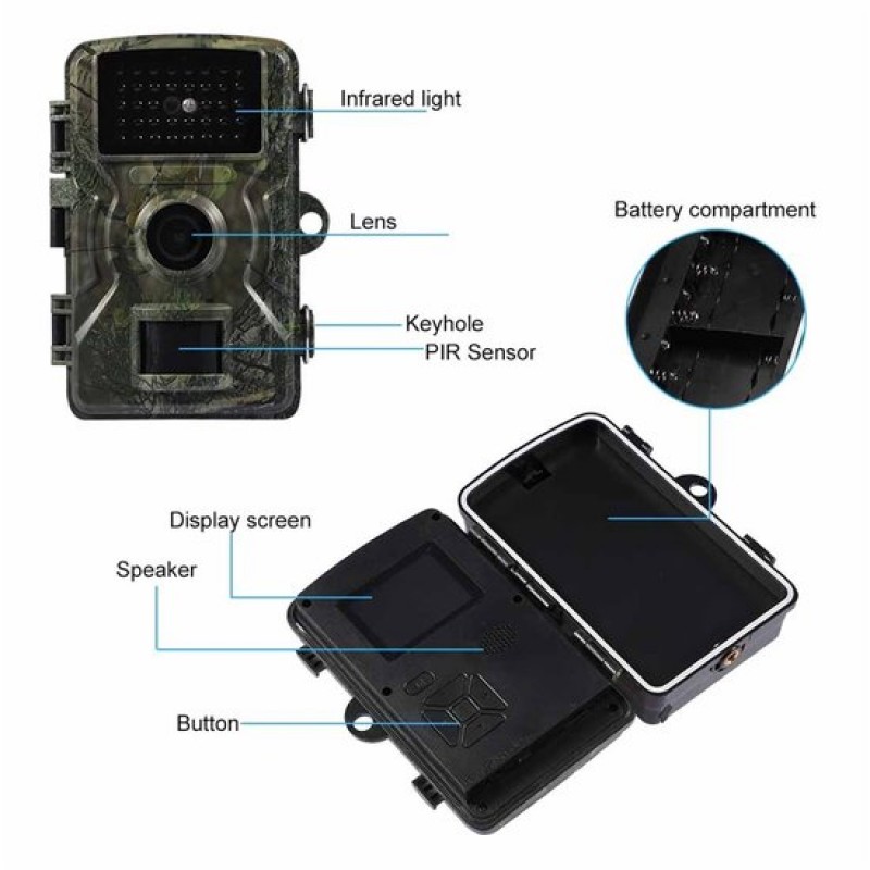 Wildcamera met Nachtzicht - 1080P Jacht Tracking Camera - IP66 Waterdicht - Wildlife Camera - Inclusief Datakabel - Geheugenkaart niet inbegrepen - Ondersteunt Nachtzicht - Beschikt over Bewegingsdetectie - Geschikt voor Buitengebruik