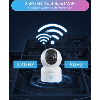 ZOSI C518 Indoor IP Camera - 3MP - Intercomfunctie - Beveiligingscamera - Huisdiercamera - Baby camera - Compatibel met 2.4G/5G WIFI - Werkt met app - Wit