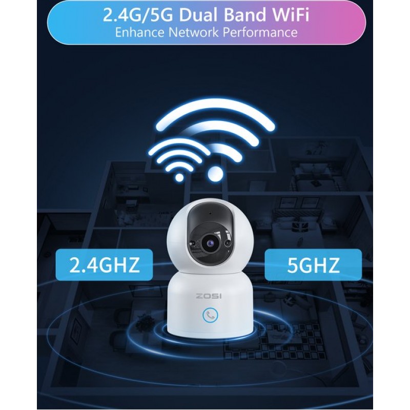 ZOSI C518 Indoor IP Camera - 3MP - Intercomfunctie - Beveiligingscamera - Huisdiercamera - Baby camera - Compatibel met 2.4G/5G WIFI - Werkt met app - Wit