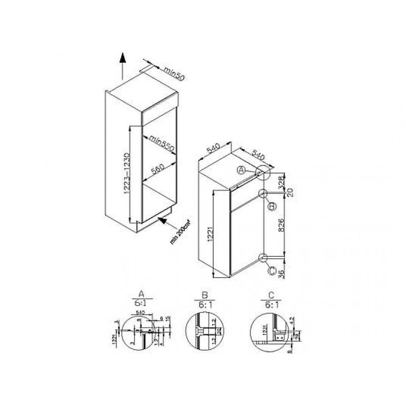 AMICA EDTS 372 901 koelkast (E, 170 l, 1221 mm hoog, wit)
