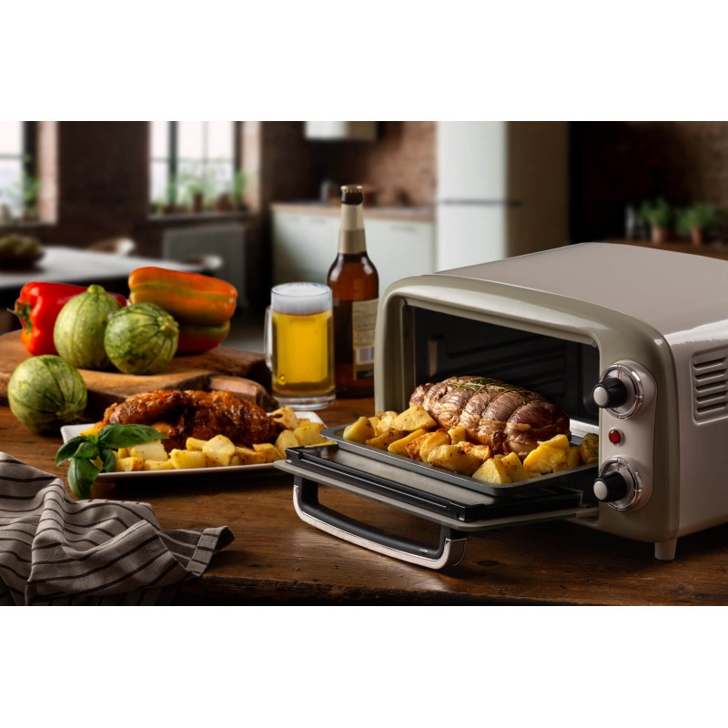 Ariete 3919/03 - Vintage - mini oven - camping oven - 10 liter - timer - instelbare temperatuur van 80 tot 230°C - Beige