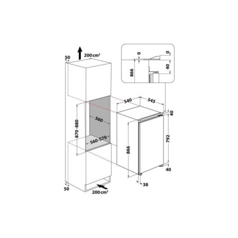 Bauknecht BKSI 9VF2 - Inbouw koelkast - 86.6 cm - 136 liter