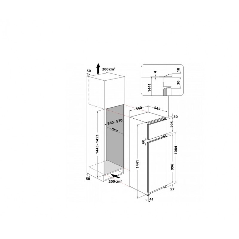 Bauknecht KDI14S2 - Nieuw in doos -  Inbouw Koel-vriescombinatie - 144.1 cm - 218L - Wit