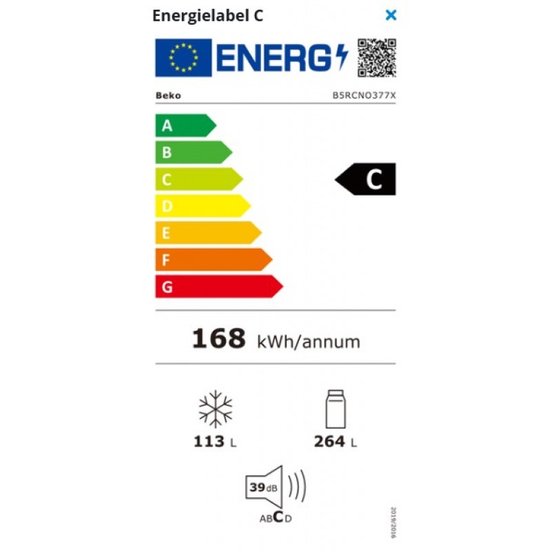 Beko B5RCNO377X  - Koelvriescombinatie -  C - Nofrost - 377 l - Nieuw in doos