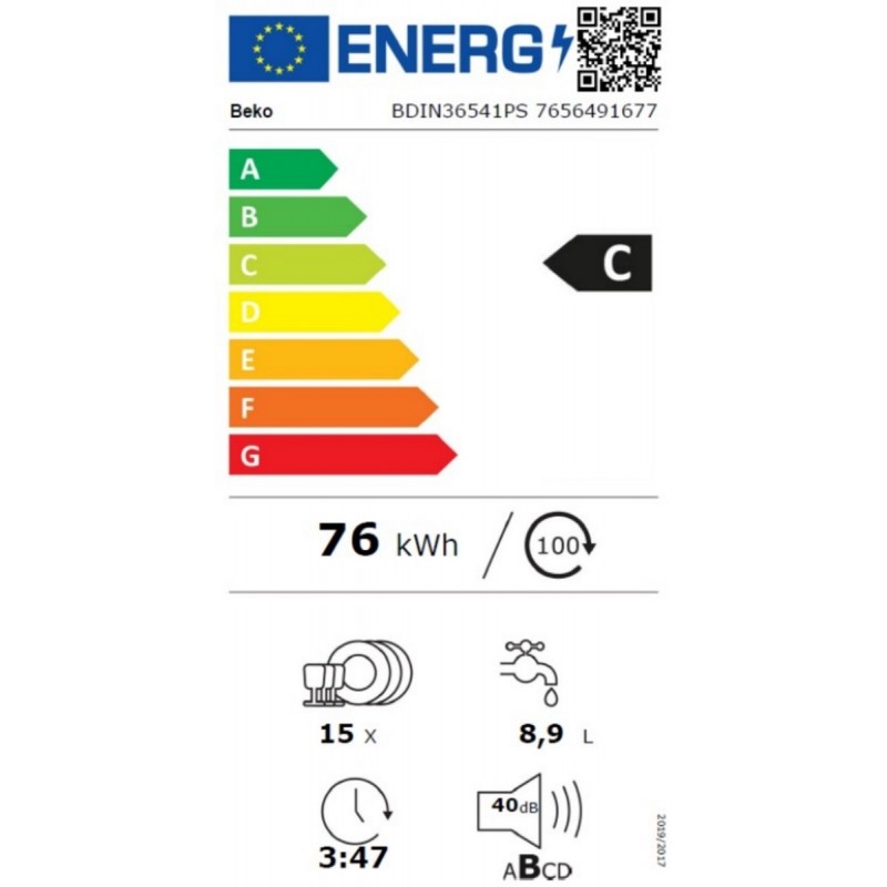 Beko BDIN36541PS - Inbouwvaatwasser - 60 cm - 15 Couverts - Besteklade - 40 dB - Energieklasse C