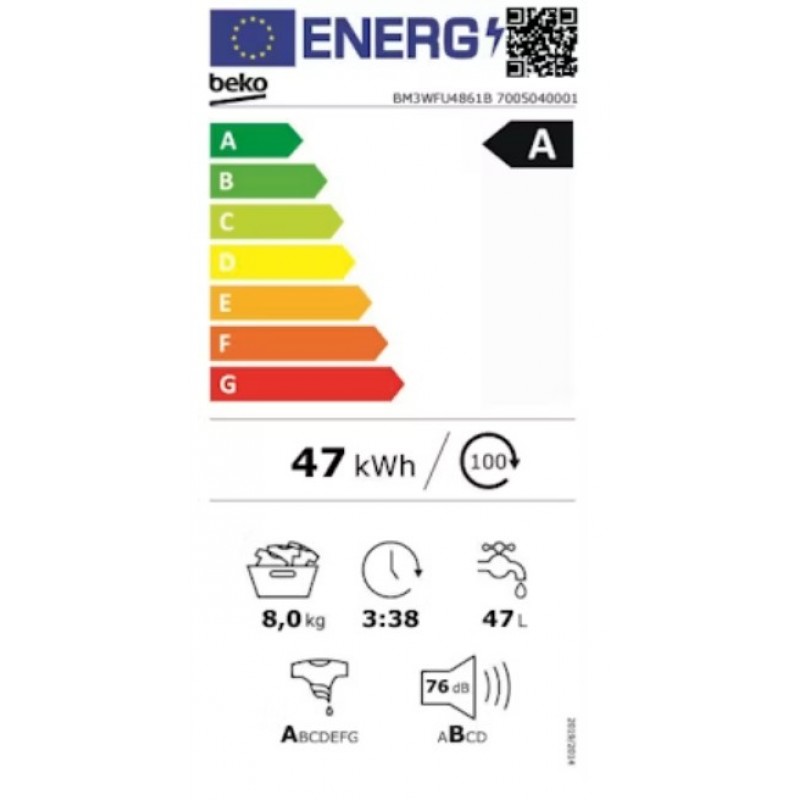 Beko BM3WFU4861B - SteamCure - StainExpert - CoolClean - Hygiene+ - AquaWave - Energieklasse A