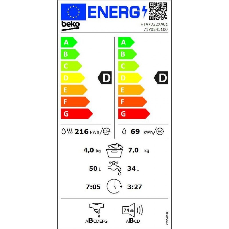 Beko HTV7732XA01 - SteamCure- Was-droogcombinatie