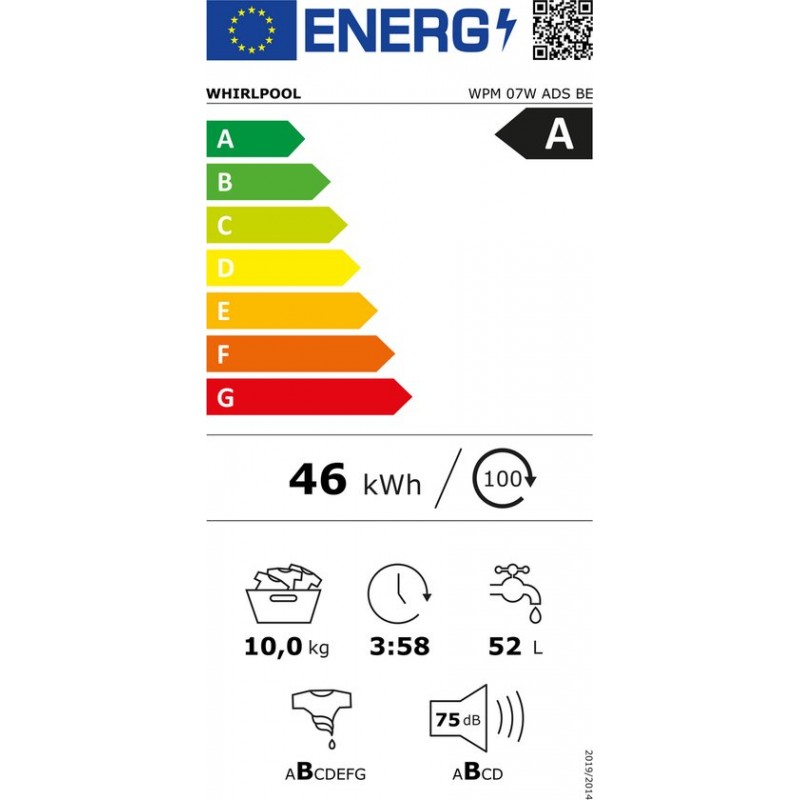 Whirlpool WPM 07W - ADS BE - Wasmachine - Voorbelading 10 kg - 1400 RPM - Zwart/Wit