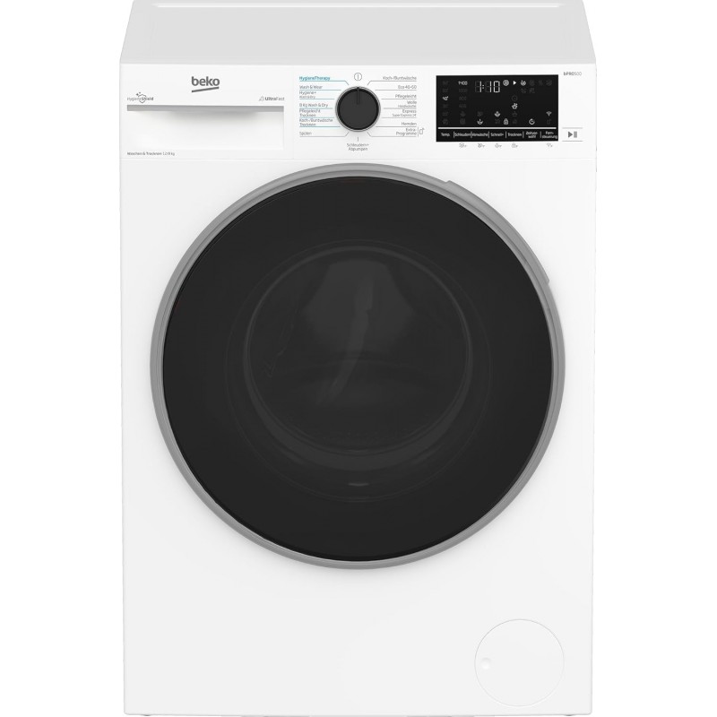 Beko B3DFT512447W vrijstaande wasdroogcombinatie, 12 kg wassen, 8 kg drogen, geschikt voor mensen met allergieën, touch-display met uitgestelde startfunctie 0-24 uur, bluetooth, stoomfunctie, navulfunctie, wit