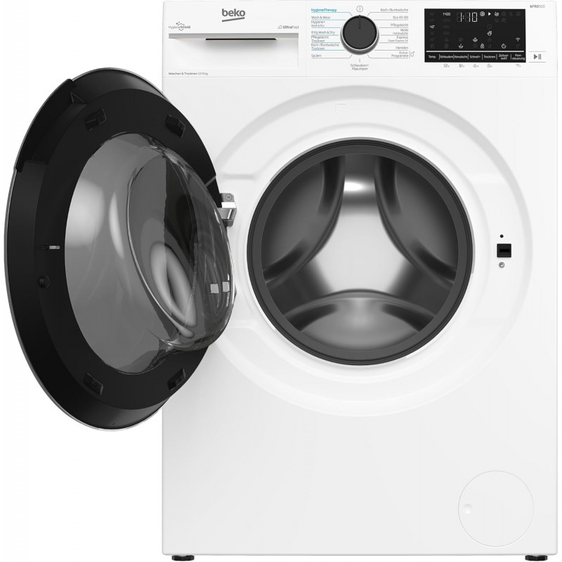 Beko B3DFT512447W vrijstaande wasdroogcombinatie, 12 kg wassen, 8 kg drogen, geschikt voor mensen met allergieën, touch-display met uitgestelde startfunctie 0-24 uur, bluetooth, stoomfunctie, navulfunctie, wit