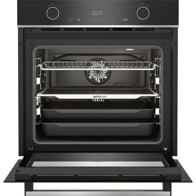 Beko BBVM13400XDS Inbouwoven, 59,4 cm breed, 72 liter, SteamShine, soft-close deur, grillfunctie, gescheiden kookgedeelte, zwart