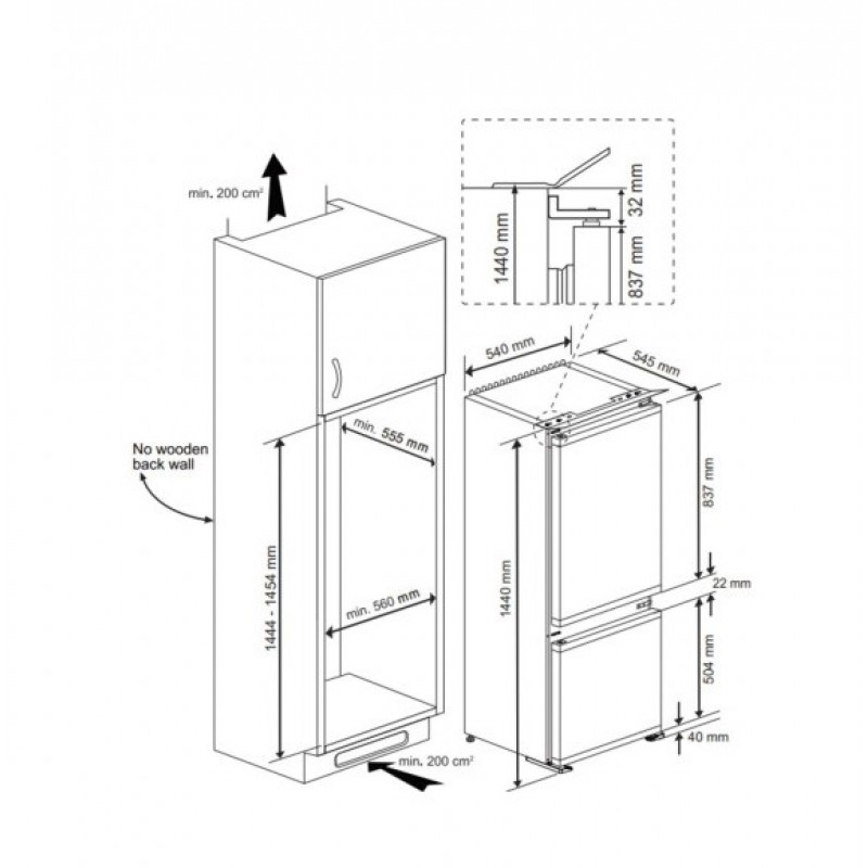 Beko Bcsa240k4sn Inbouw Koel-vriescombinatie - Minfrost - Led-verlichting - 243 Liter Inhoud - Wit