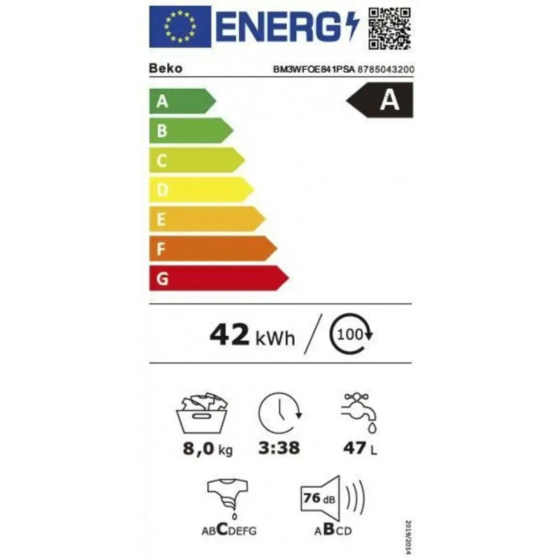 Beko - Duits display - Nieuw in doos -  BM3WFOE841PSA  - Wasmachine -  8 kg -  A 