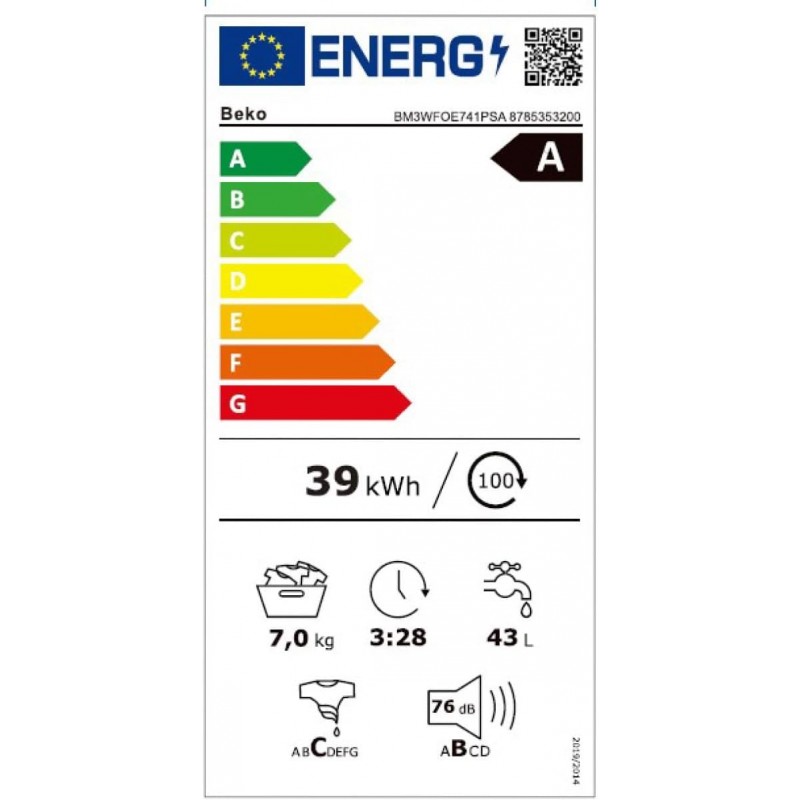 Beko BM3WFOE741PSA Vrijstaande wasmachine - Nieuw in doos - Duits display - volautomatische wasmachine, 7 kg, centrifugerkeuze 1400 omw/min, AddXtra, SteamCure, Coldwash water- en tijdbesparing 