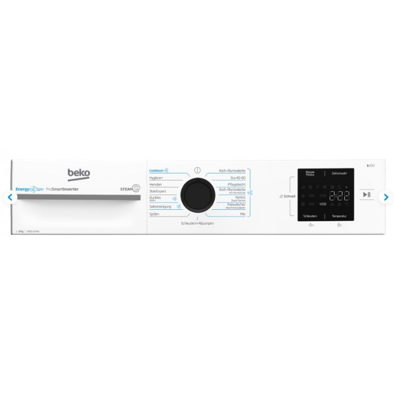 Beko BM3WFU3841X vrijstaande wasmachine, volautomatische wasmachine, 8 kg, centrifuge keuze 1400 omw/min, stoomfunctie, hygiëne+ geschikt voor mensen met allergieën, koudewash-water- en tijdbesparing