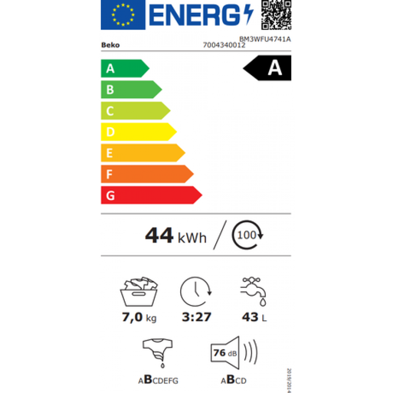 Beko BM3WFU4741A - Nieuw in doos - Duits display - Wasmachine - 7 kg - 1400 tpm - Energieklasse A