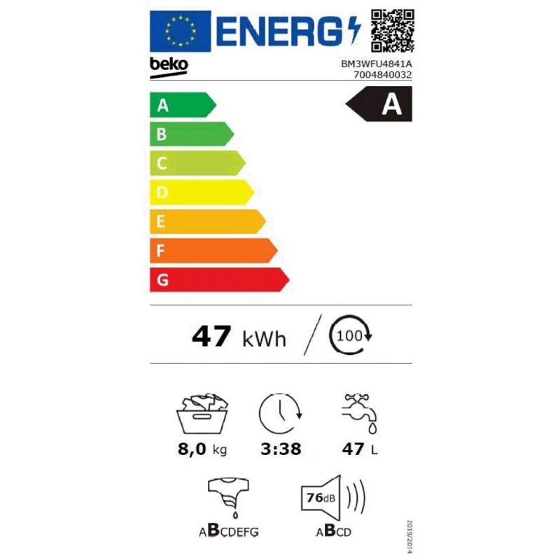 BEKO BM3WFU4841A Wasmachine - Nieuw in doos - Duits display - Voorlader, vrijstaand, 8 kg, A, 1400 tpm