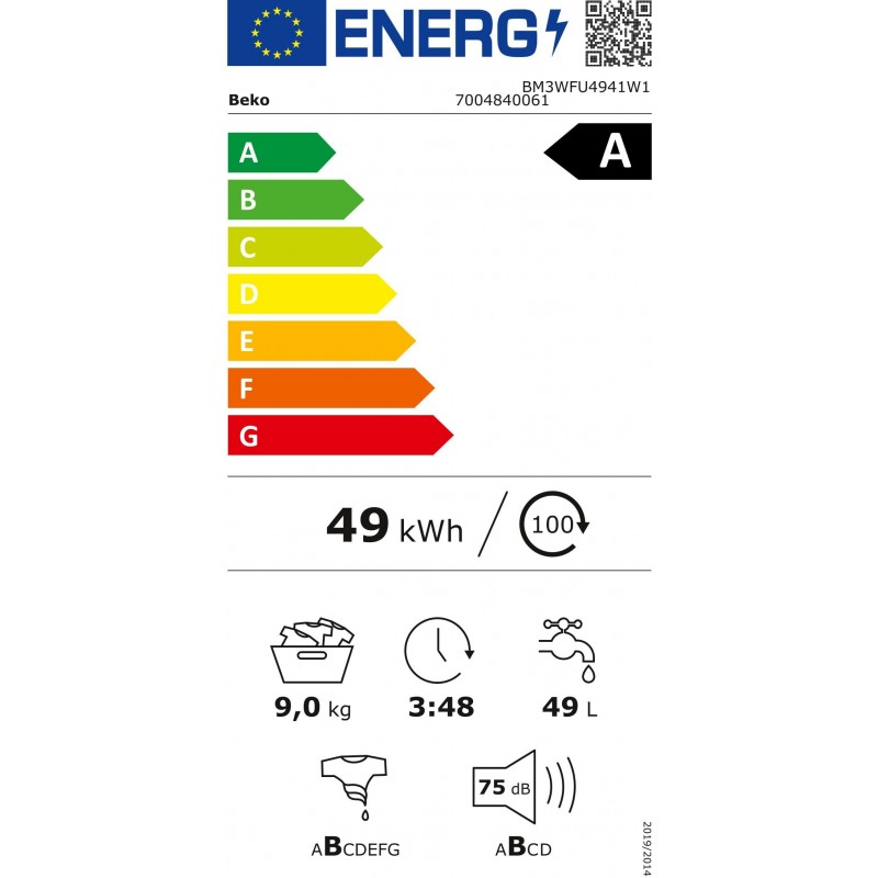 Beko Bm3wfu4941w1 wasmachine - Nieuw in doos - Duits display - 9kg -  1400t - EnergySpin