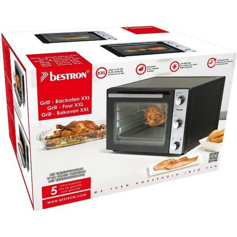 Bestron Vrijstaande oven AOV55 - Bakoven 2000W - 55L - Draaispit - RVS/Zwart