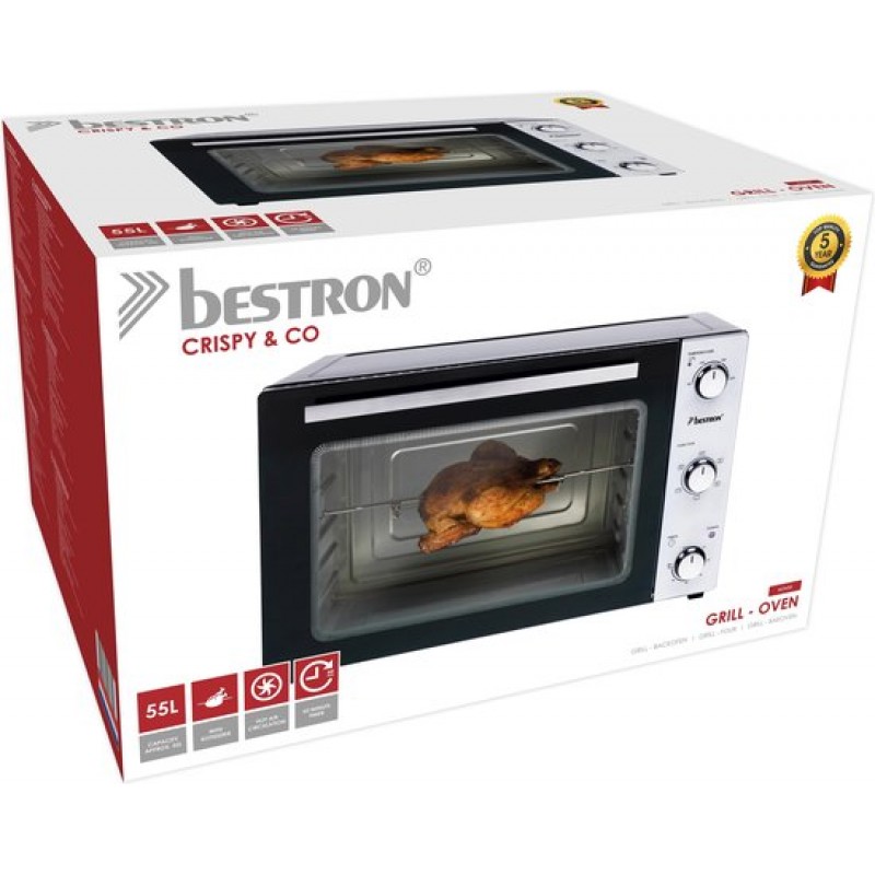 Bestron Vrijstaande oven AOV55 - Bakoven 2000W - 55L - Draaispit - RVS/Zwart