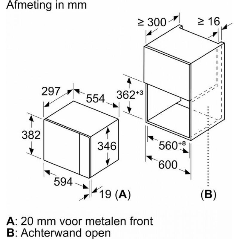 Bosch BFL523MB1F - Serie 4 - Inbouwmagnetron - 38x59 cm - 20 l - Zwart - Eenvoudig te reinigen met hydrolyse