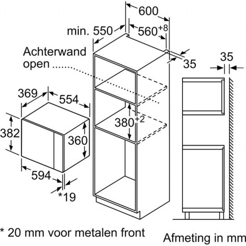 Bosch BFL554MB0 - Serie 6 - Inbouwmagnetron - 25 l - 900 W - Eenvoudig te reinigen: hydrolyse - Zwart