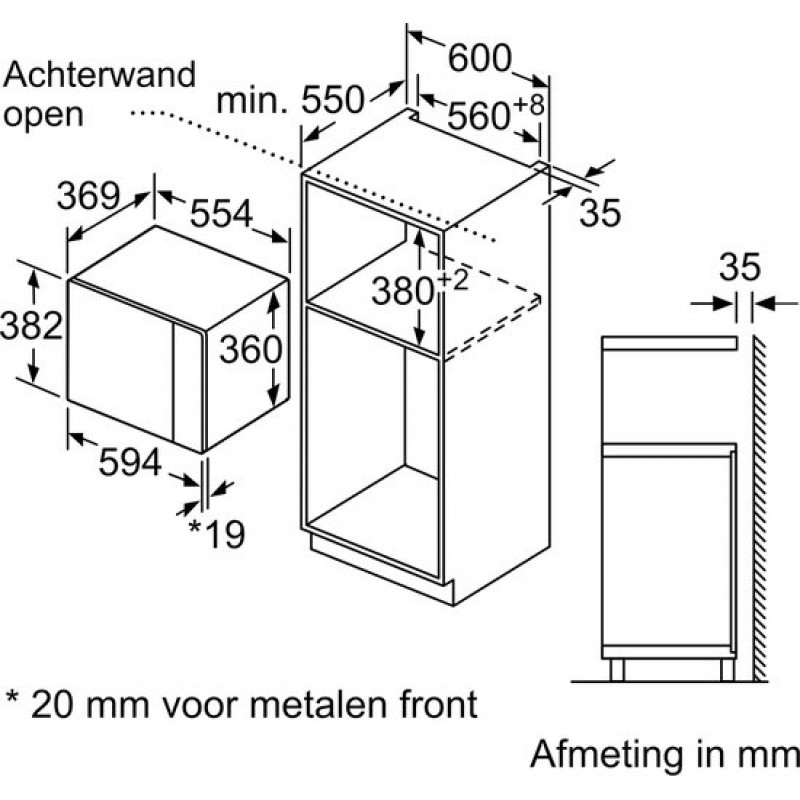 Bosch BFL554MB0 - Serie 6 - Inbouwmagnetron - 25 l - 900 W - Eenvoudig te reinigen: hydrolyse - Zwart