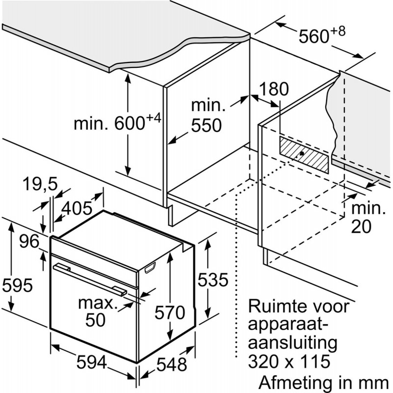Bosch HBA514BB3 - Serie 4 - Inbouwoven - 71 l - A+ - Zwart - Eenvoudig te reinigen met hydrolyse - Zwart