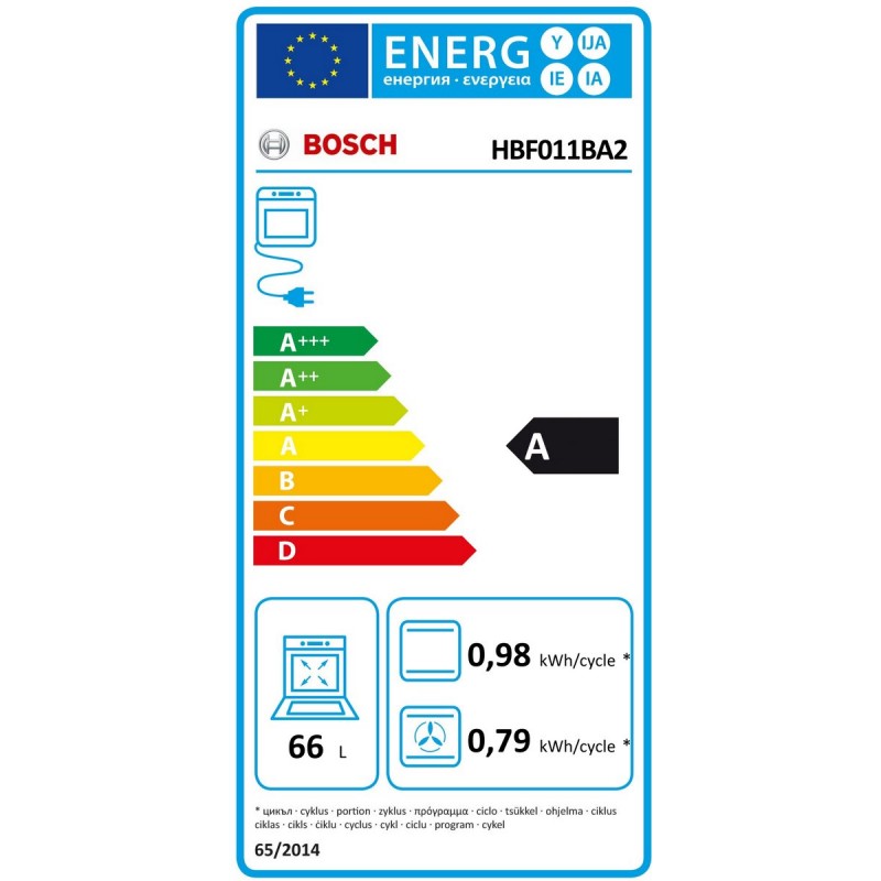 Bosch HBF011BA2 - Serie 2 - Inbouwoven - 60 x 60 cm - Zwart - Energielabel A - 3D hetelucht