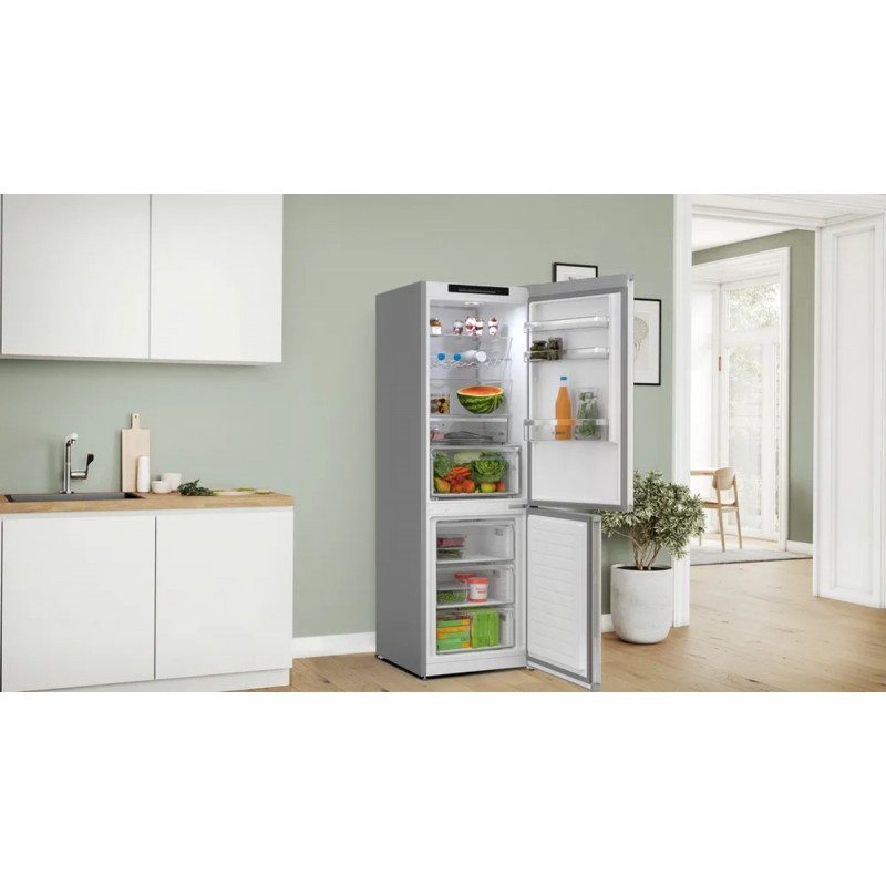 Bosch KGN362LAF - Serie 4 -Koel-vriescombinatie - Metaal look - Energielabel A - Total No Frost: nooit meer je vriezer ontdooien en geen condens in je koelkast - Led verlichting - Perfect Fit: zet je koelkast strak tegen de wand of in een nis