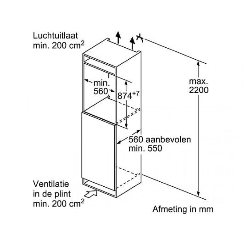 BOSCH KIR21VFE0 - Inbouw Koelkast zonder vriesvak - Nishoogte 88 cm