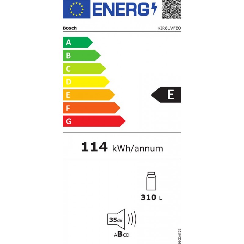 Bosch KIR81VFE0 - Serie 4 - Inbouwkoelkast - Vlakscharnier - 177.2 x 54.1 cm - Zeer stil - Deur op deur - led verlichting - Extra ruime lade voor groente en fruit 