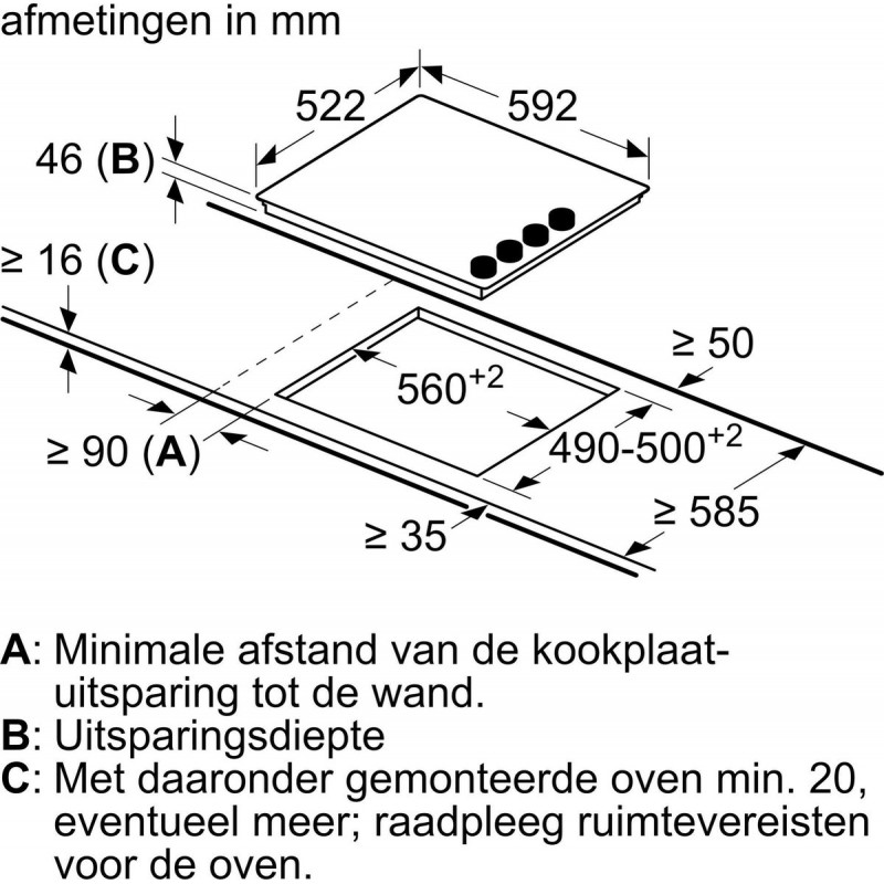 Bosch PKE611CA3E - Serie 2 - Keramische kookplaat - 60cm - 4 kookzones
