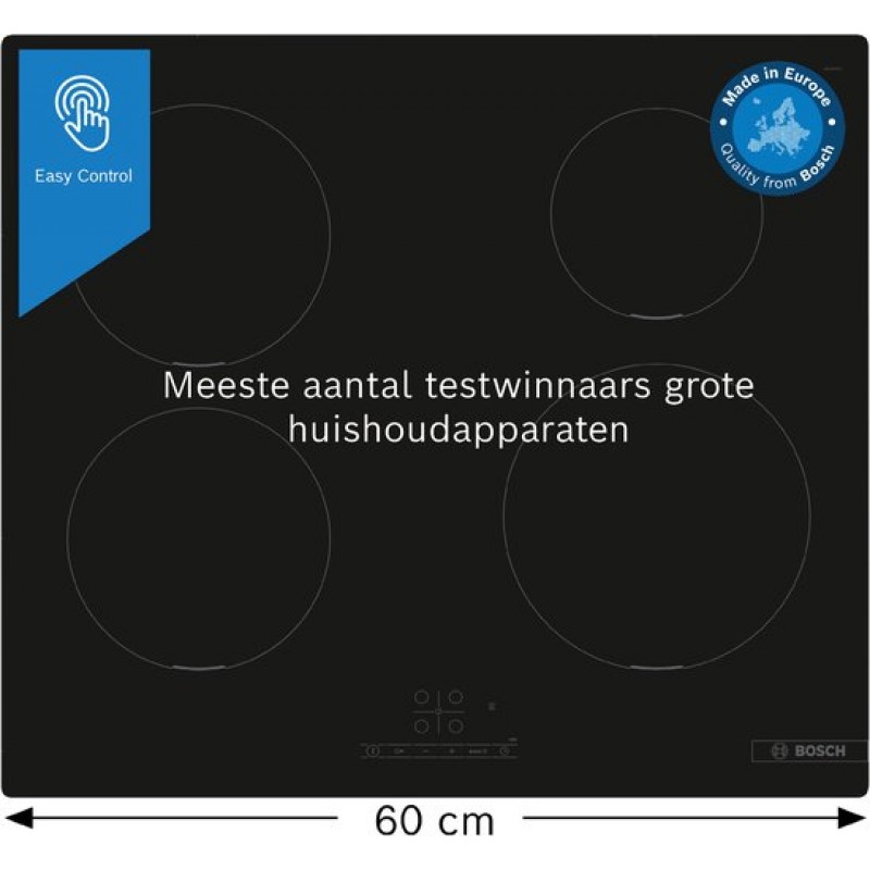 Bosch PUE611BB5D - Serie 4 - Inbouw Inductiekookplaat - 60 cm - Power Boost: tot wel 35% meer vermogen - Touch Select: selecteer makkelijk je gewenste kookzone en vermogensstand
