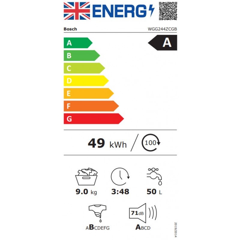 Bosch WGG244ZCGB - Wasmachine - 9 kg - 1400 tpm - EcoSilence Drive - Energieklasse A - Grijs